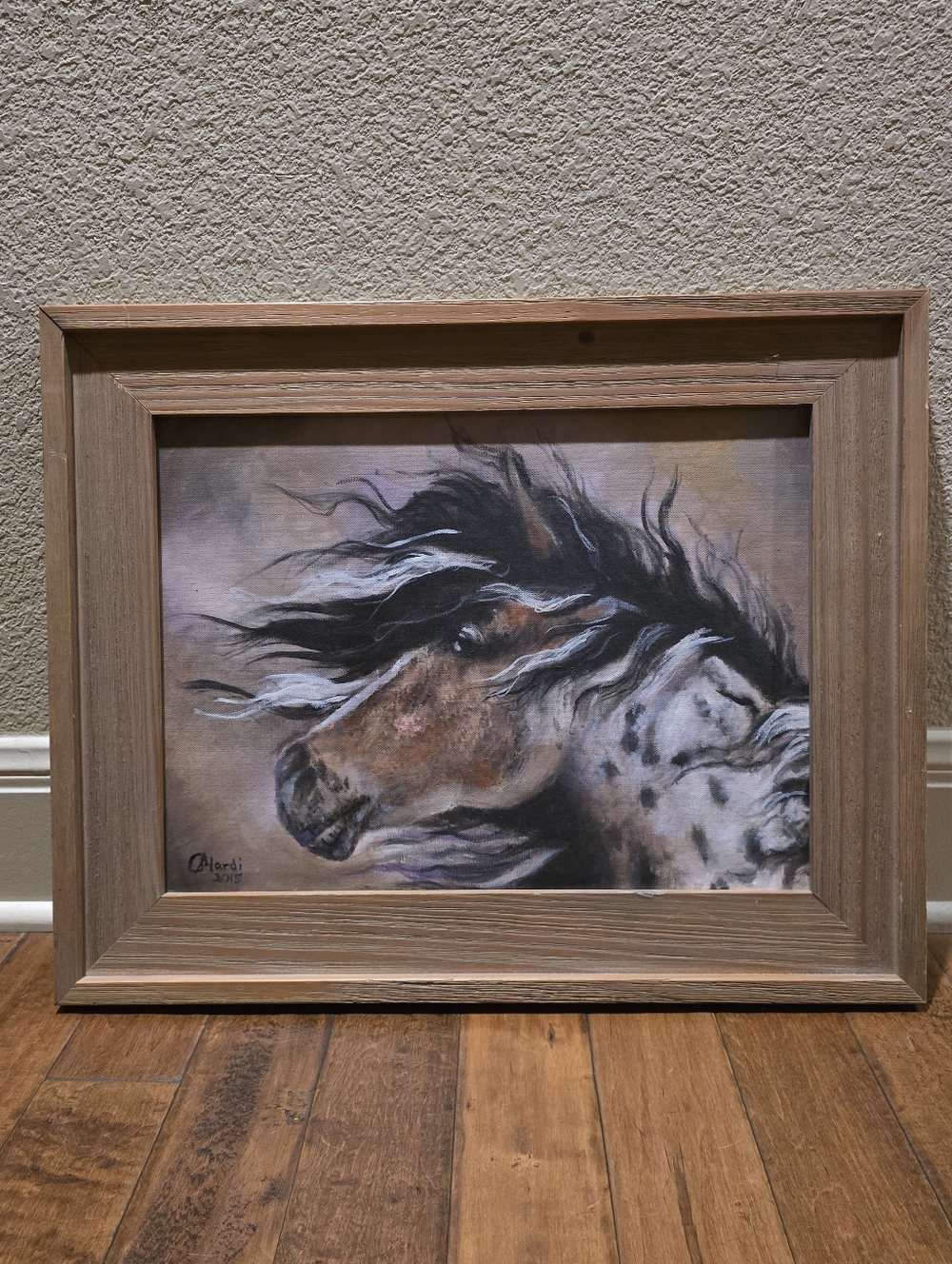 Appaloosa In The Wind Original Framed Horse Painting By Sandi Hardi, 12x16